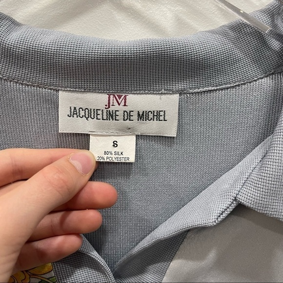 Jacqueline De Michel Shirt Knit Cardigan Set Silk Floral Vintage Small - Picture 6 of 15